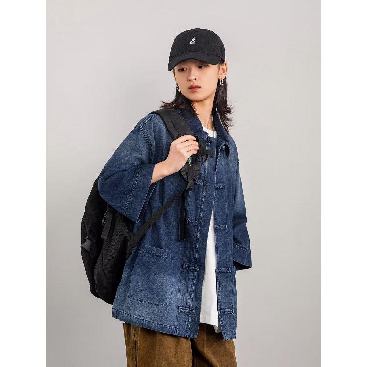 Retro Denim Workwear Short Sleeved Shirt, Men'S And Women'S Summer Fashion Brand, Japanese Retro Half Sleeved Trend, Cool And Loose Shirt