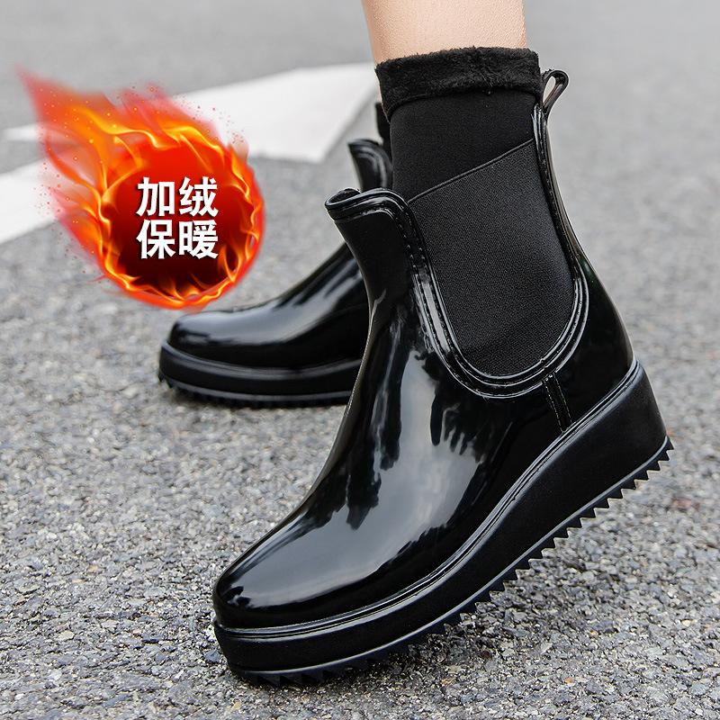 Height-increasing Rain Shoes Women's New Medium Tube Rubber Shoes Wear Non-slip Water Boots Thick-soled Water Shoes Short Tube Rain Boots Fashion