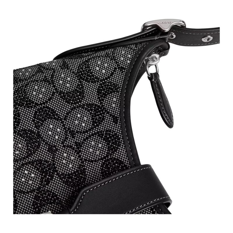 Coach Hamptons 26 Borsa a Spalla in Pelle con Logo Media Donna Nera