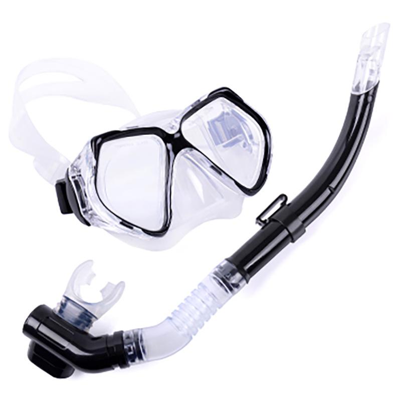 Large vision mask, tempered glass diving goggles set, snorkeling, silicone mouthpiece breathing tube equipment, double drainage.