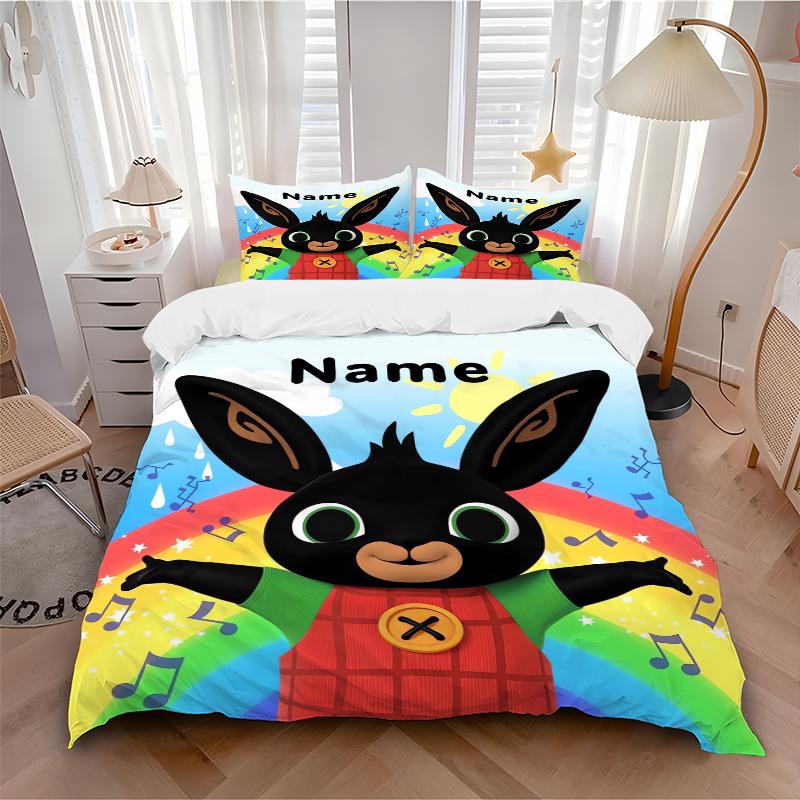 Custom Textile Bunny Friends Bedding 3 Piece Set HD Print Duvet Cover Pillowcases for Teens Adult Bedroom Decoration