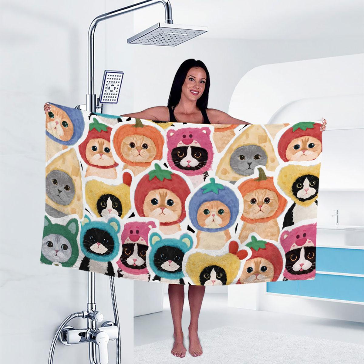 

1 piece cute cartoon cat printed bath towel quick drying beach towel, lightweight swimming bath, outdoor travel machine washable W40*H60(CM)