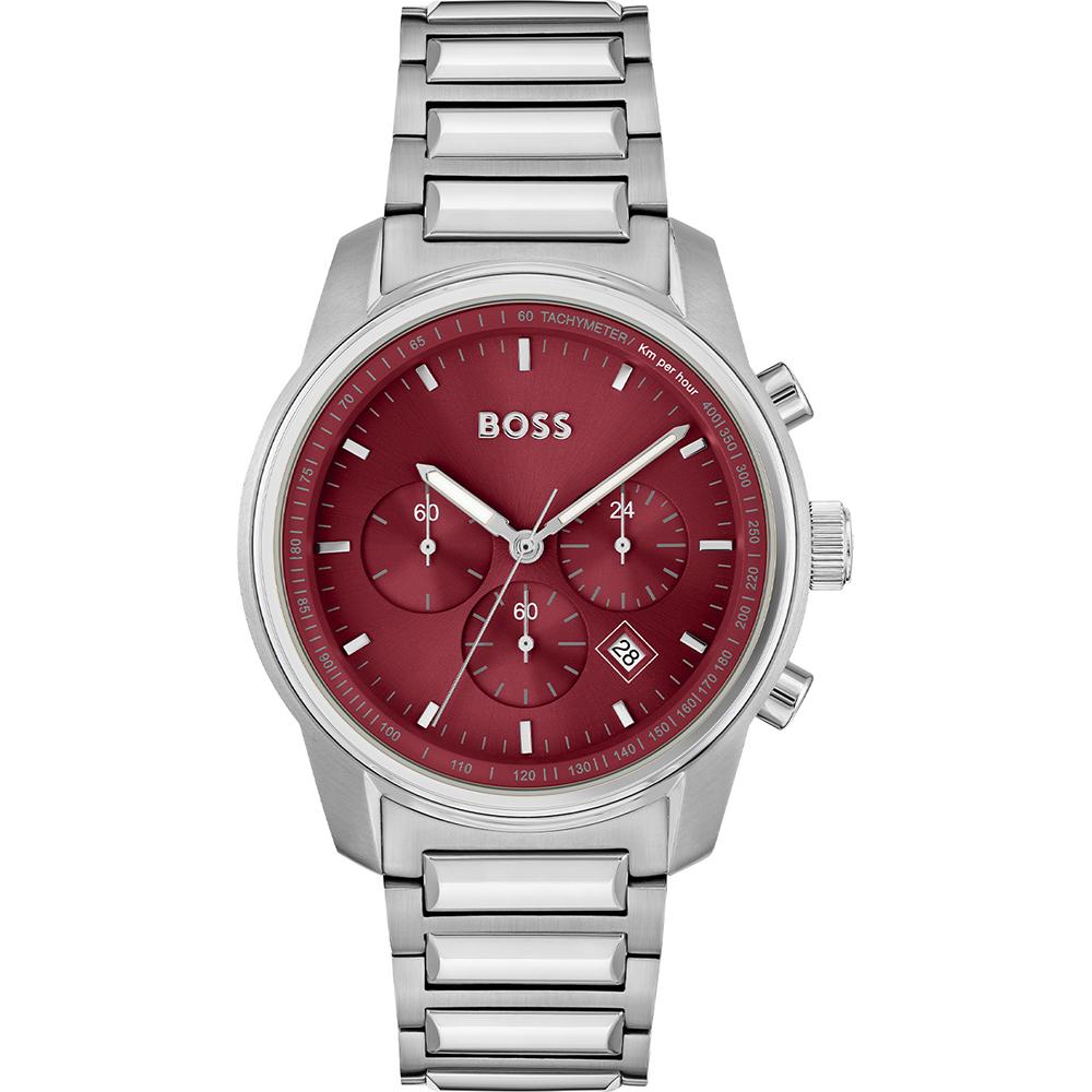 BOSS Trace Red Dial Silver Stainless Steel Bracelet Men s Quartz Watch 1514004 красный