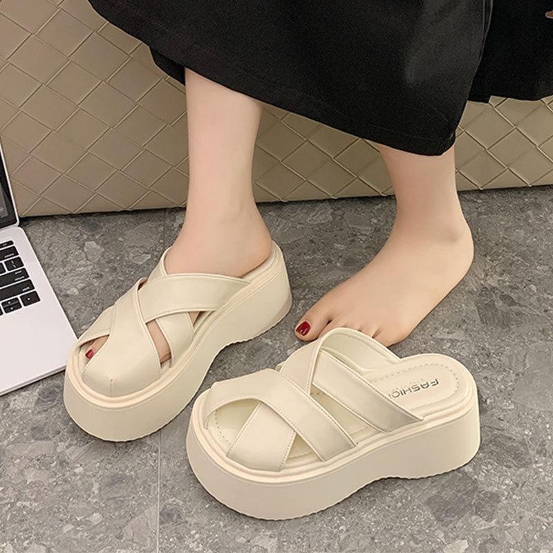 High-end bag head half slippers women's 2025 new summer fashion sandals versatile muffin thick-soled cool slippers