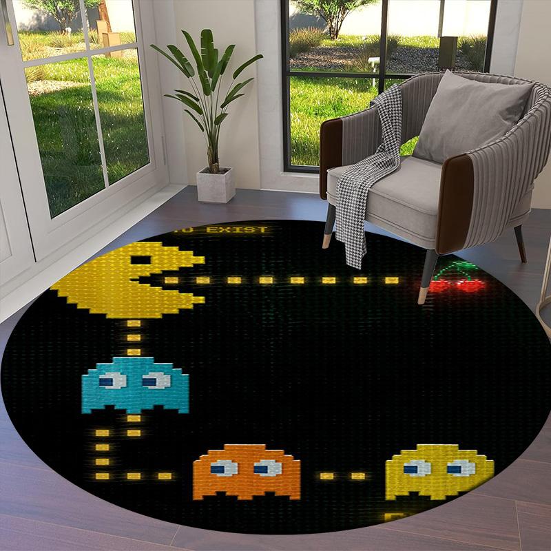 Pac-Man Round Area Rug,Carpet Rug for Living Room Bedroom Sofa Playroom Decor,Non-slip Floor Mat