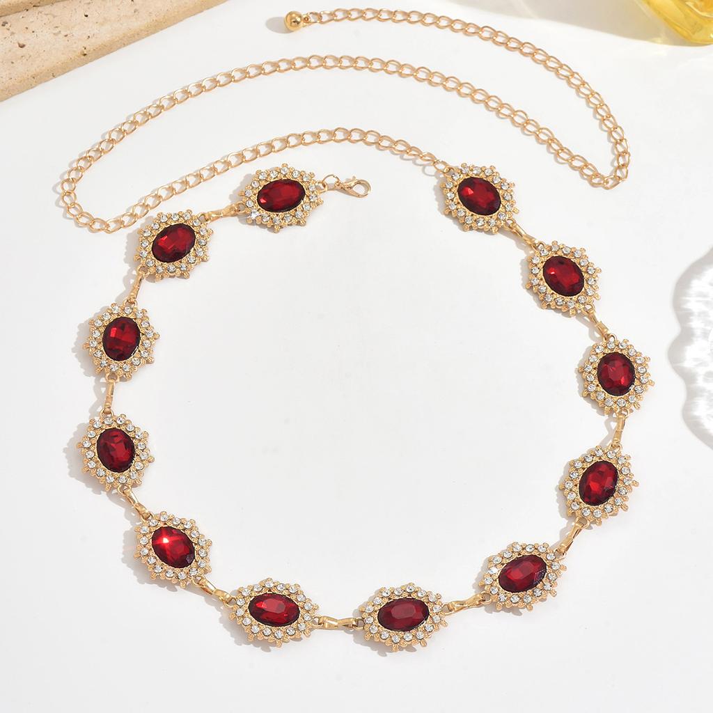 Court Style Red Oval Crystal Waist Chain Women's Bohemian Style Versatile Body Chain Sweet Princess Series Alloy Jewelry