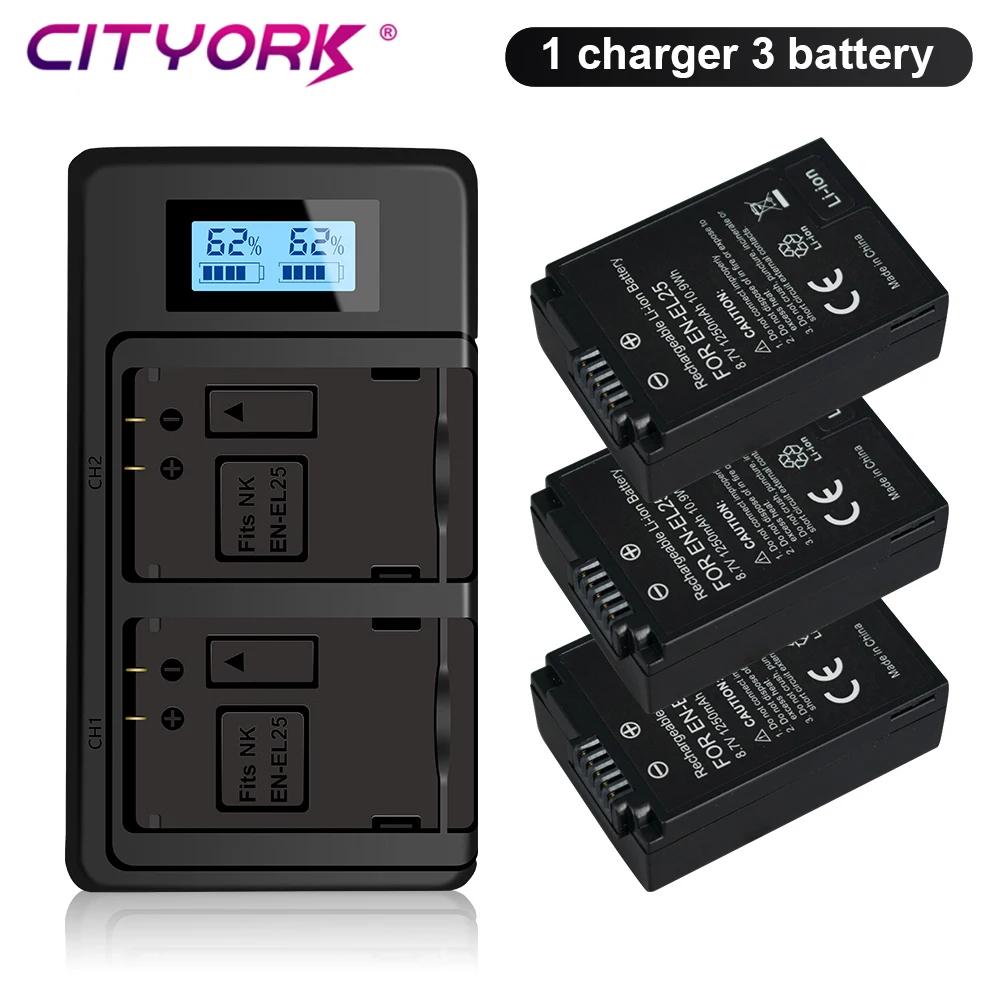 Cityork 1250mAh ENEL 25 EN-EL25 EN EL25 Oppladbart batteri + LCD USB dobbel lader for Nikon Z50 ZFC Z 50 Z FC MH-32 batterier