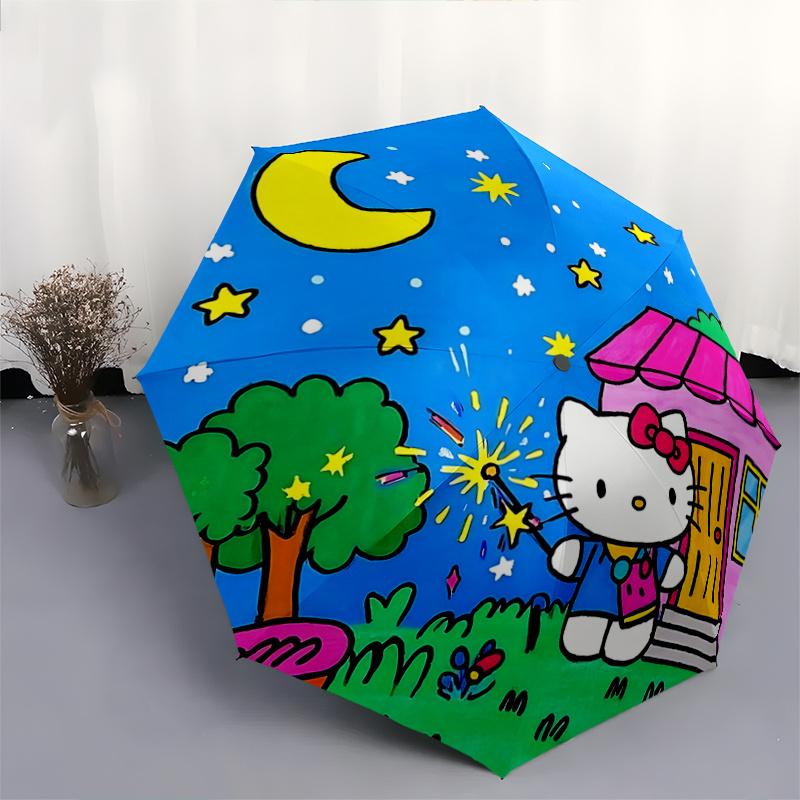 1pc Hello Kitty Night Sky Automatic Opening/Closing Umbrella - Portable Three-Fold Design with 8-Bone Iron Frame, Outdoor, Gift for Fans, Travelers, E