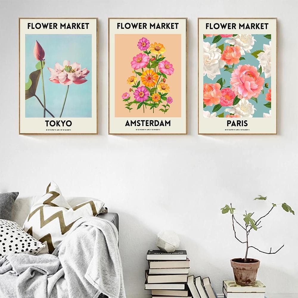 Rám z masivního dřeva Nordic Fleur Rostliny Malba na plátně Amsterdam Paříž Plakáty Reprodukce Stockholm Tokio Nástěnné obrazy do obývacího pokoje Home Decor