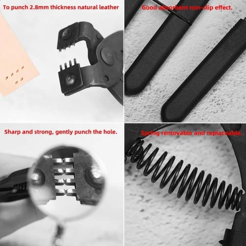 1PC Leather Craft Hole Punch Tool 4mm Hole Puncher Carbon Steel Leather Craft Hand Tool 17cm HandHeld Carbon Steel Silent Pliers