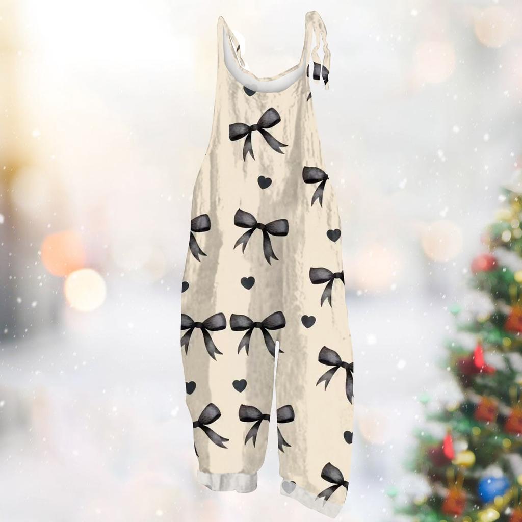 Damen Jumpsuit Karneval Print Lässig Locker Vintage Schulterträger Baumwolle Leinen