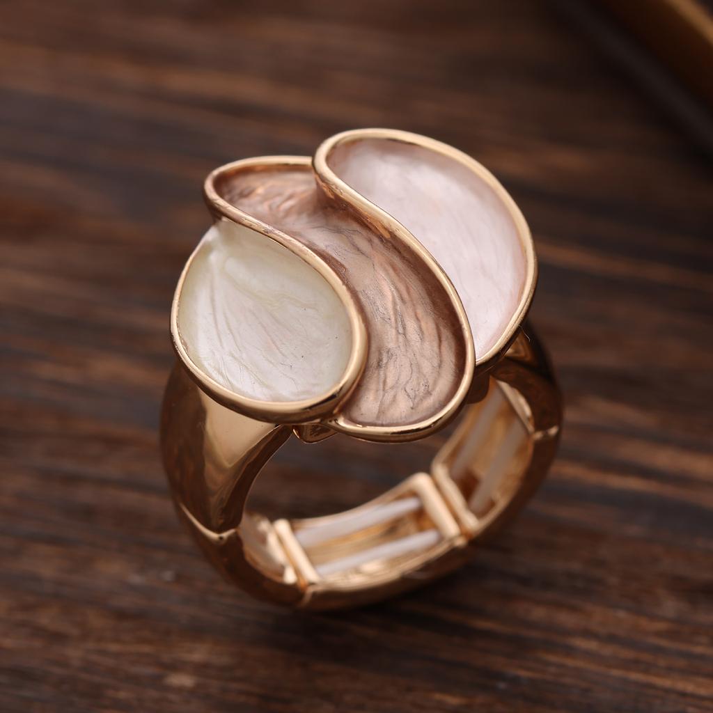 Enamel Geometric Flower Elastic Ring, Women's Fashion High-end Rose Alloy Ring
