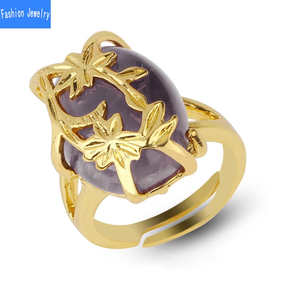 

Кольца с натуральными кристаллами в золотой цветочной обертке регулируют кольцо для женщин Amethyst