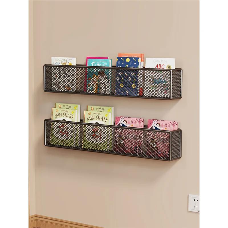 Wall Bookshelf Behind Door Ultra-narrow Simple Wrought Iron Children's Picture Books Book Finishing Rack Wall-mounted Storage