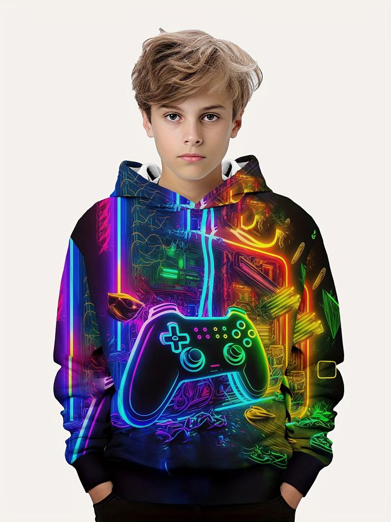 Abbigliamento per bambini Ragazzi Felpe con cappuccio Manica lunga Stampa 3D Gamepad Bambini Primavera Autunno Vestiti Casual All'aperto Elegante Ragazzo Ragazza Vestiti Top