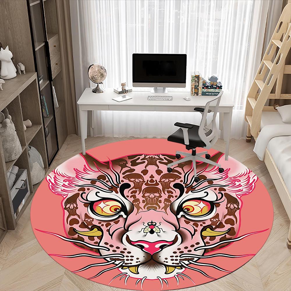 1pc Leopard Print Office Round Area Rug,  Mat Suitable For Office, Under Office Chairs Bedroom Living Room Home Decor, Room Deco