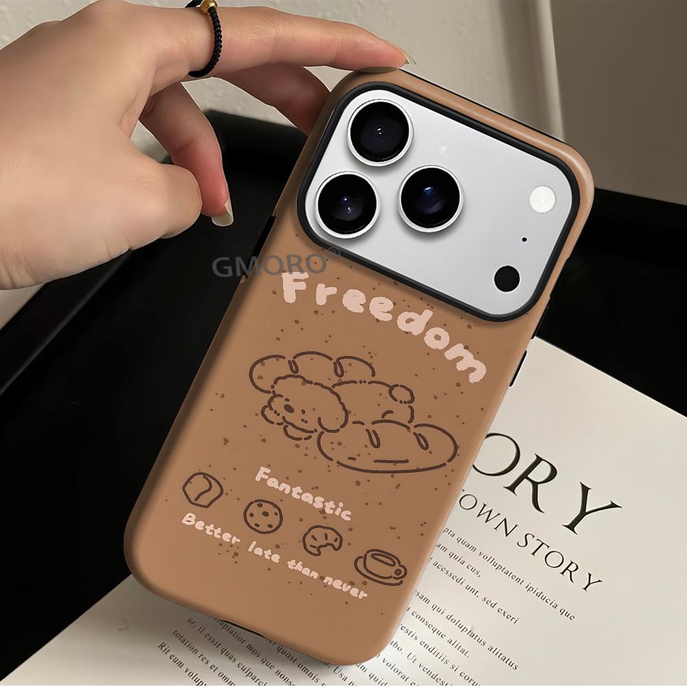 

Cartoon Bread Puppy Double Layer iPhone 17 Pro Hard Case with Apple 16 Full Coverage Film iPhone 12