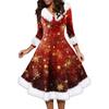 Women's Fashion V-neck Casual Fit Christmas Print Party Long Sleeve Dress
