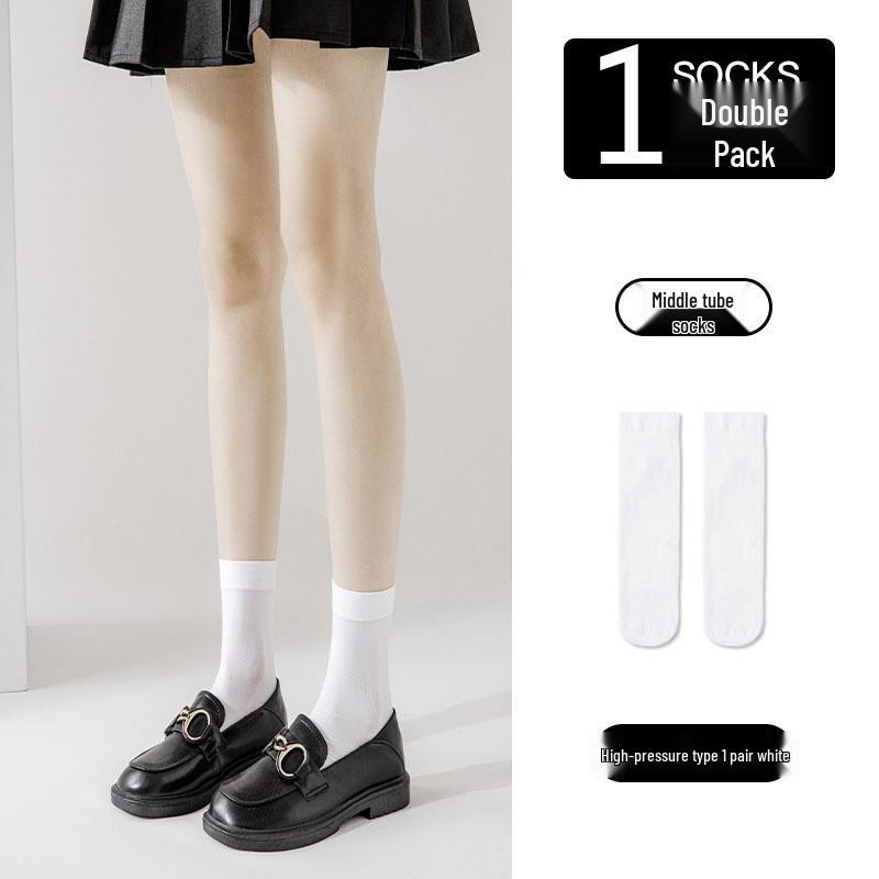 Damen Over-the-Knee Schwarze Strümpfe mit Trägern - Weiße Einteiler Strumpfhose