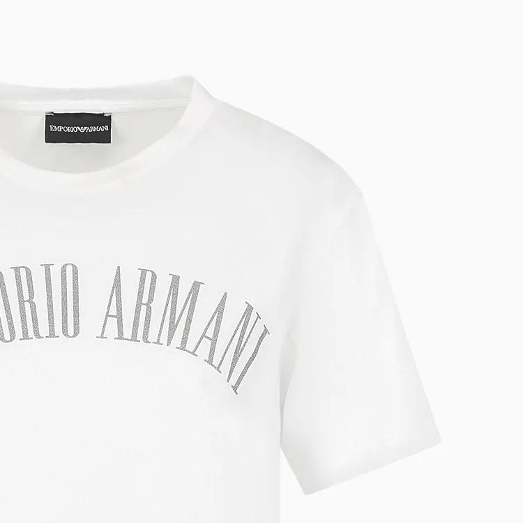 Emporio Armani Logo Letter Print Round Neck Short Sleeve T-Shirt Women t-shirts White 3D2T7S-2JIDZ-10100