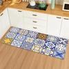 Blue Yellow Vintage Tile Collage Kitchen Long Runner Rug Mediterranean Style Kitchen Non-Slip Easy Clean Soft Floor Mat