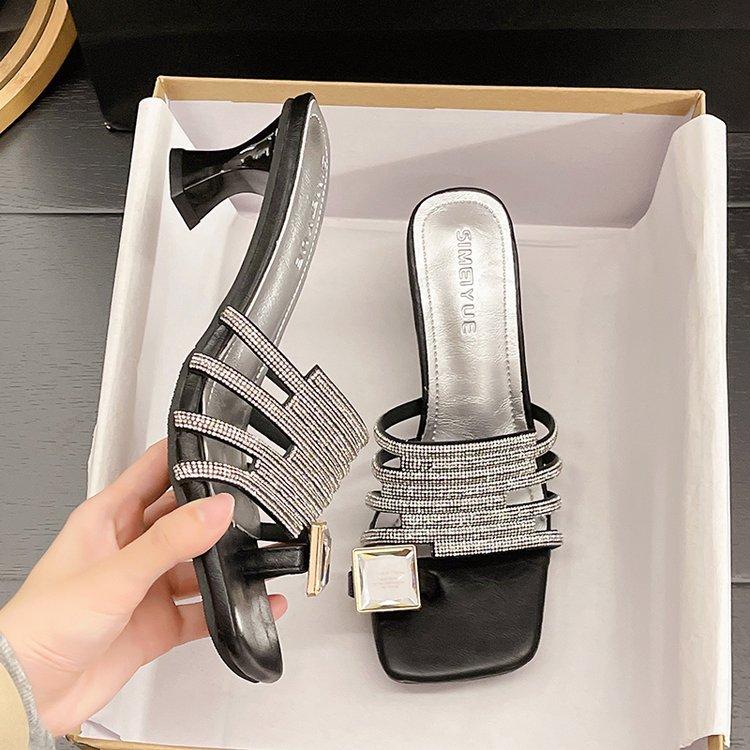 New Style Slip-on Casual Square-toe Sandals with Heels - Women s Shoes 35 чёрный