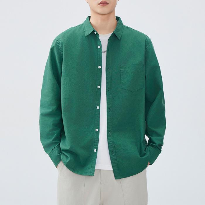 Retro Spring New Style Long-sleeved Men's Oxford Cotton Shirt Solid Color Shirt American Style