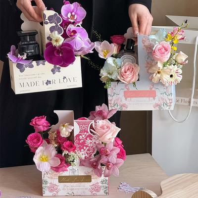 2 Stück/Packung Verpackung Blumenladen Blumenkorb DIY Handliche Blumenbox Faltbares Papier Hochzeitsfeier Dekorative Accessoires