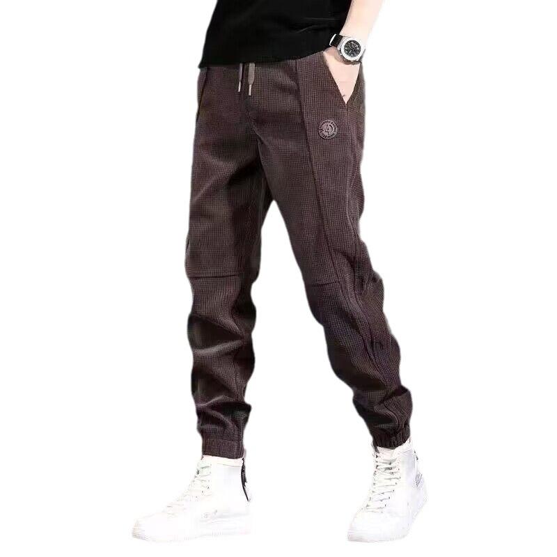 Herre Svart Kordfløyel Pluss Fløyel Fortykket Avsmalnende Hverdagsbukser for Høst og Vinter.
