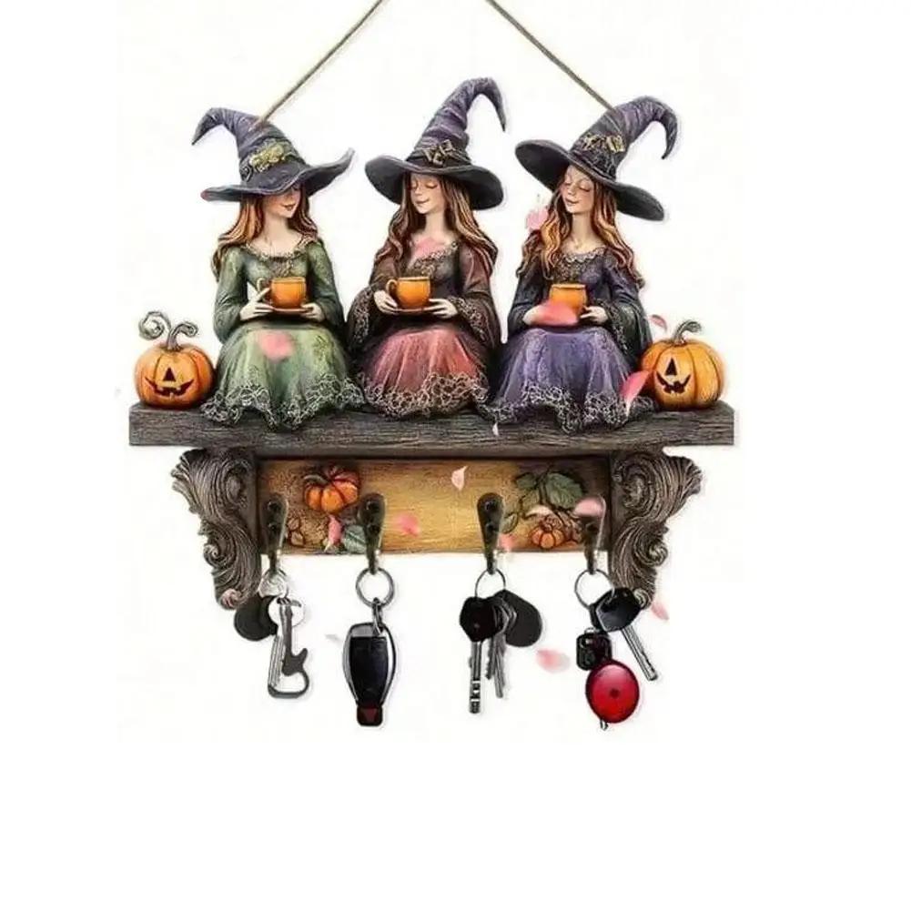 2D Halloween Schlüsselhalter Dekoration Anhänger Holz Außen Dekoration Dekorationszubehör Mit Wand Hof Szene Flache Haken A6U3