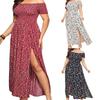 Abito estivo Plus Size Abito lungo floreale con stampa bohémien senza spalline con collo diviso e spacco