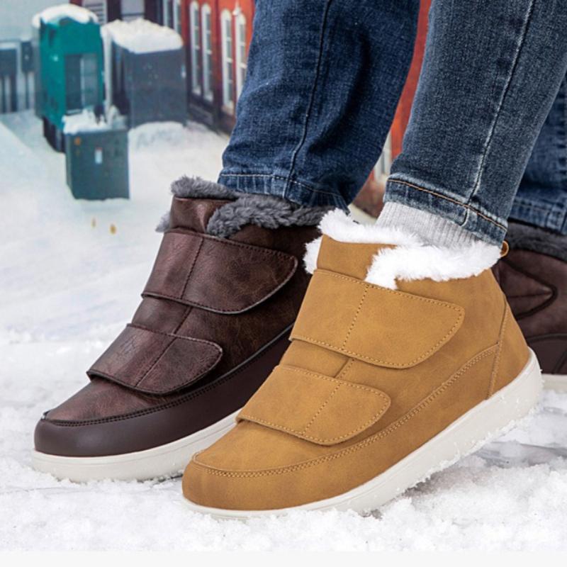 Women Snow Boots Hook‑and‑Loop Men Warm Short Booties Waterproof Non‑Slip Winter Cotton Shoes for Outdoor Walking Big Size 36-47