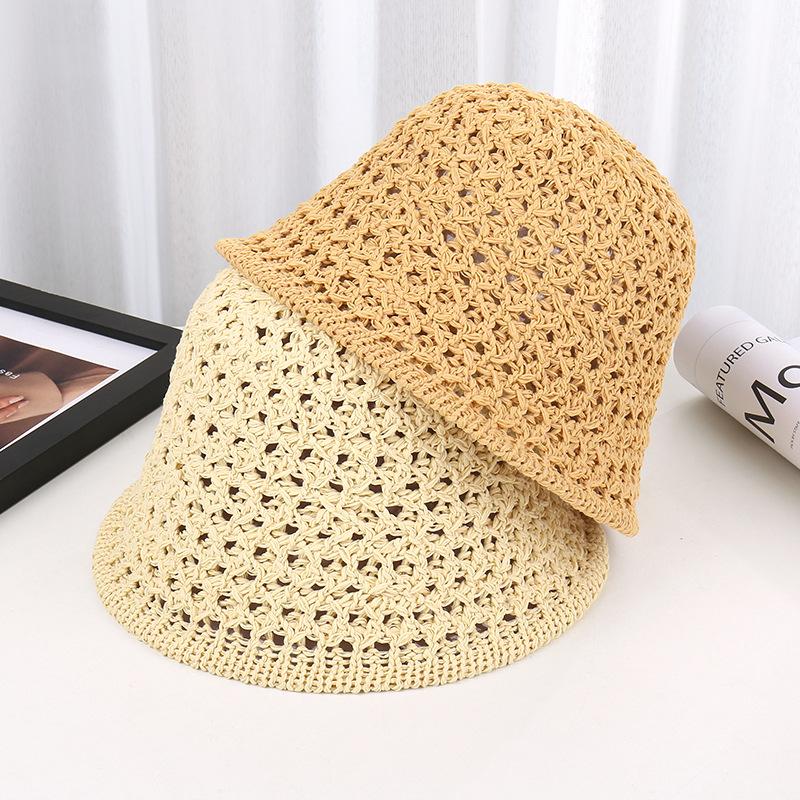 Summer New Knitted Hollow Bucket Hat Thin Anti-ultraviolet Sunshade Basin Hat Fashionable Breathable Bucket Hat