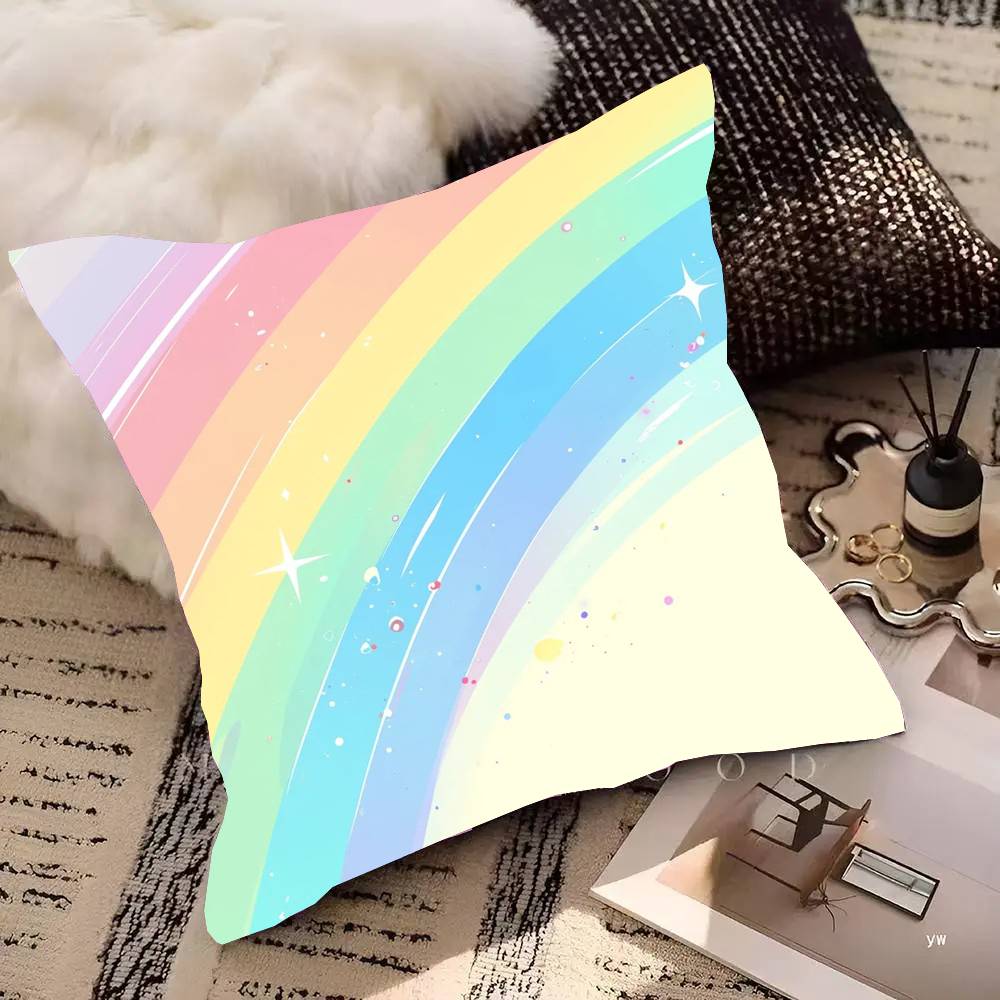 Rainbow Pillow Case Fashion Square Pillowcase Bedroom Sofa Room Ins Decoration Leisure