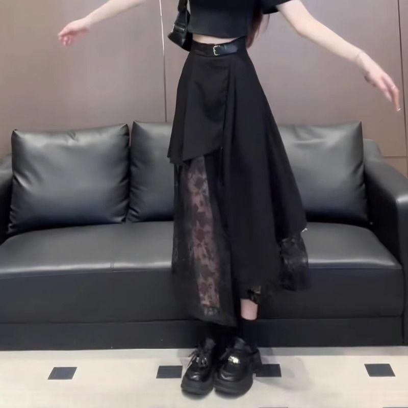 Irregular Skirt Bow Tie Drawstring Floral Skirt Half Body Skirt Girlish Style Small Stature High Waist A-line Skirt