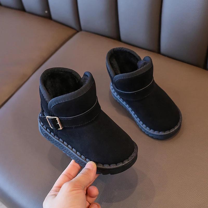 2024 Winter Kids Snow Boots Brown Boys Girls Baby Flat Cotton Shoes Winter Gray Soft Padded Thickened Pink Children's Baby Boots