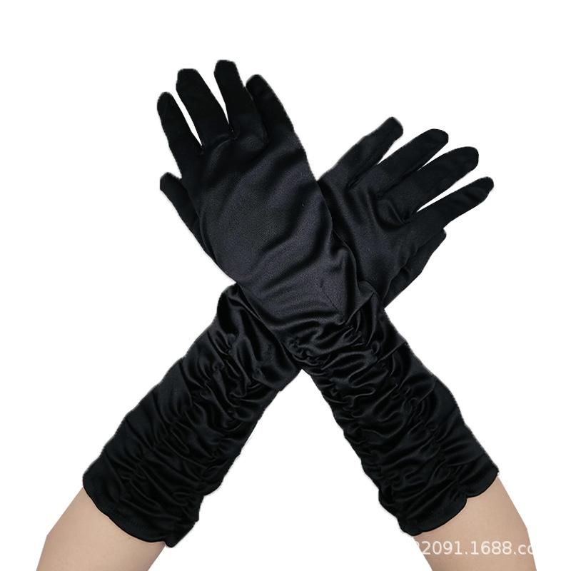 Luvas de Noiva para Casamento Senhoras Enrugadas Vestido para Apresentação de Palco Luvas de Casamento Luvas de Cetim