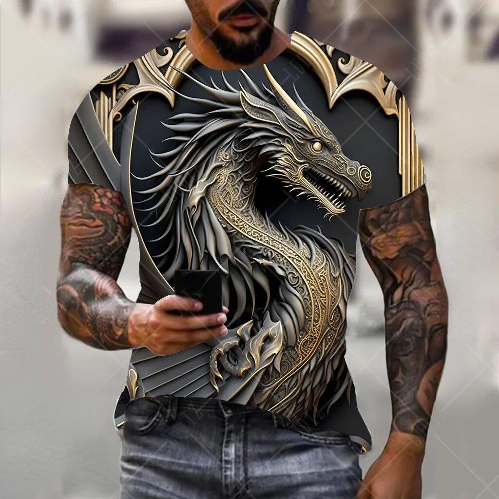 Dragon T-shirt herr Mode 3d-tryckt T-shirt Djurmönster Kortärmad Oversized Streetwear T-shirts Sommar Casual Herrtröjor