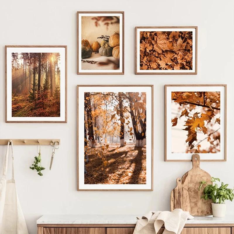 Autumn Scenery Canvas Painting Poster Pumpkin Leaves HD Printing Wall Art Picture Print Living Room Bedroom Home Decoration