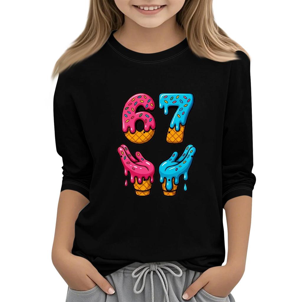 Moda dziecięca Koszulka z rękawem trzy czwarte z okrągłym dekoltem z nadrukiem Casualowa