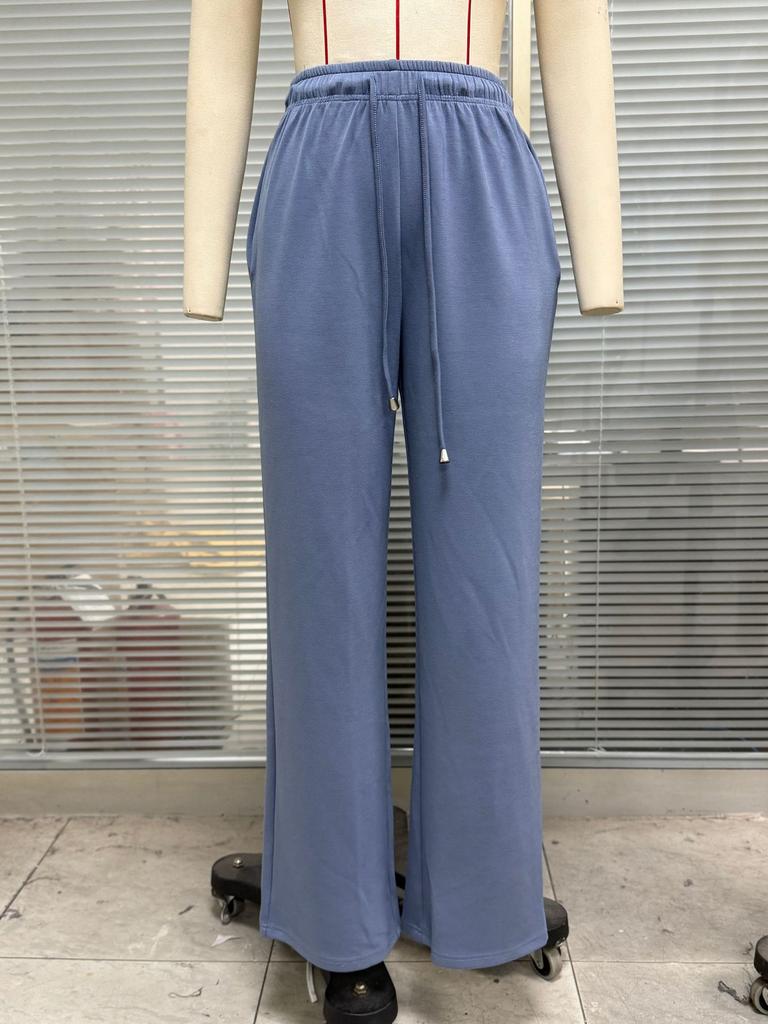 Women's Drawstring Elastic Waist Loose Wide Leg Pants Solid Color Urban Commute Trousers Soft Rayon Casual Sweatpants