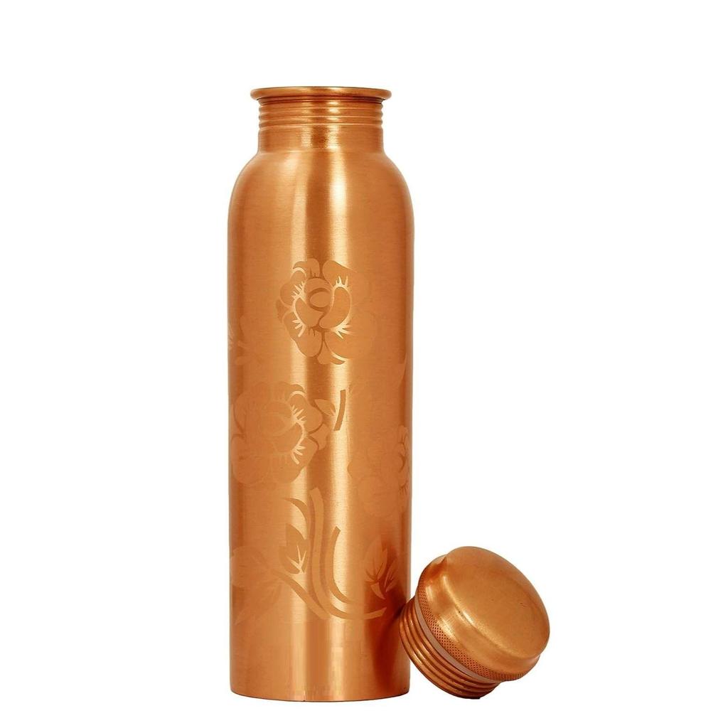 Pure Copper Water Bottle With Colour Changing Magical Floral Rose Design, Drinkware & Storage Purpose, Ayurvedic Health Benefits, Volume-1000 Ml