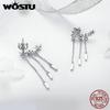 WOSTU New Arrival 925 Silver Dazzling Star Tassels Drop Earrings For Women Fashion Silver Jewelry Gift For Wife CQE399