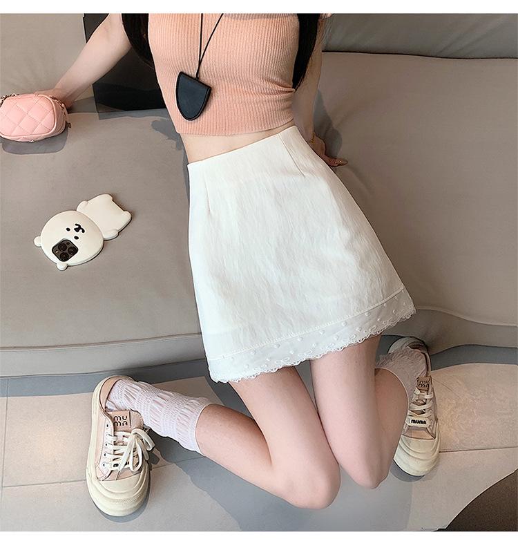 

Summer High Waist A-Line Lace Patchwork Midi Skirt Small белый