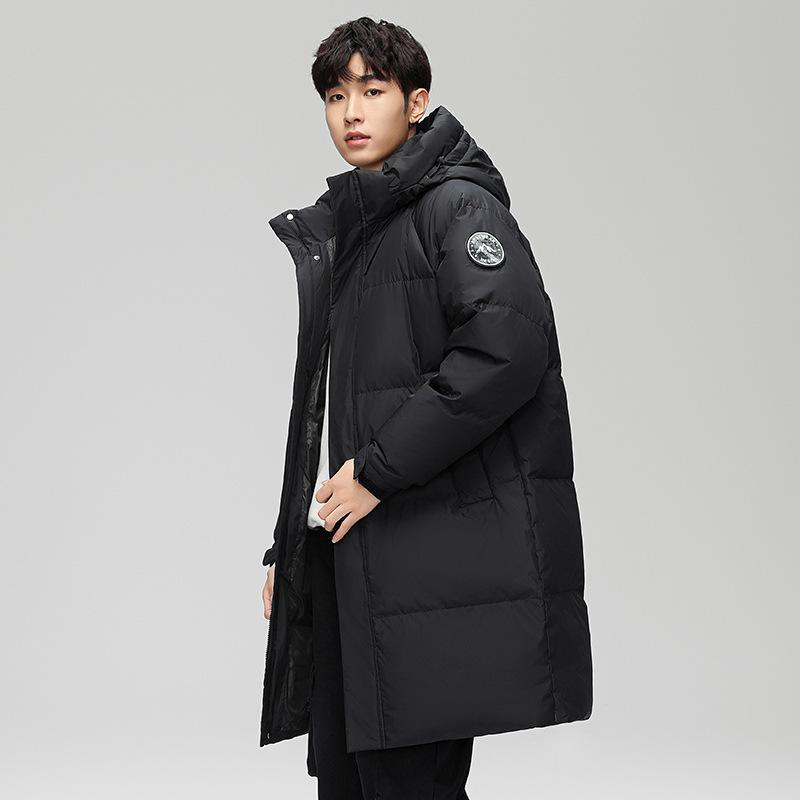 New Winter Down Jacket for Men's Trendy Loose Mid-length Over-knee White Duck Down Couple Hooded Winter Jacket