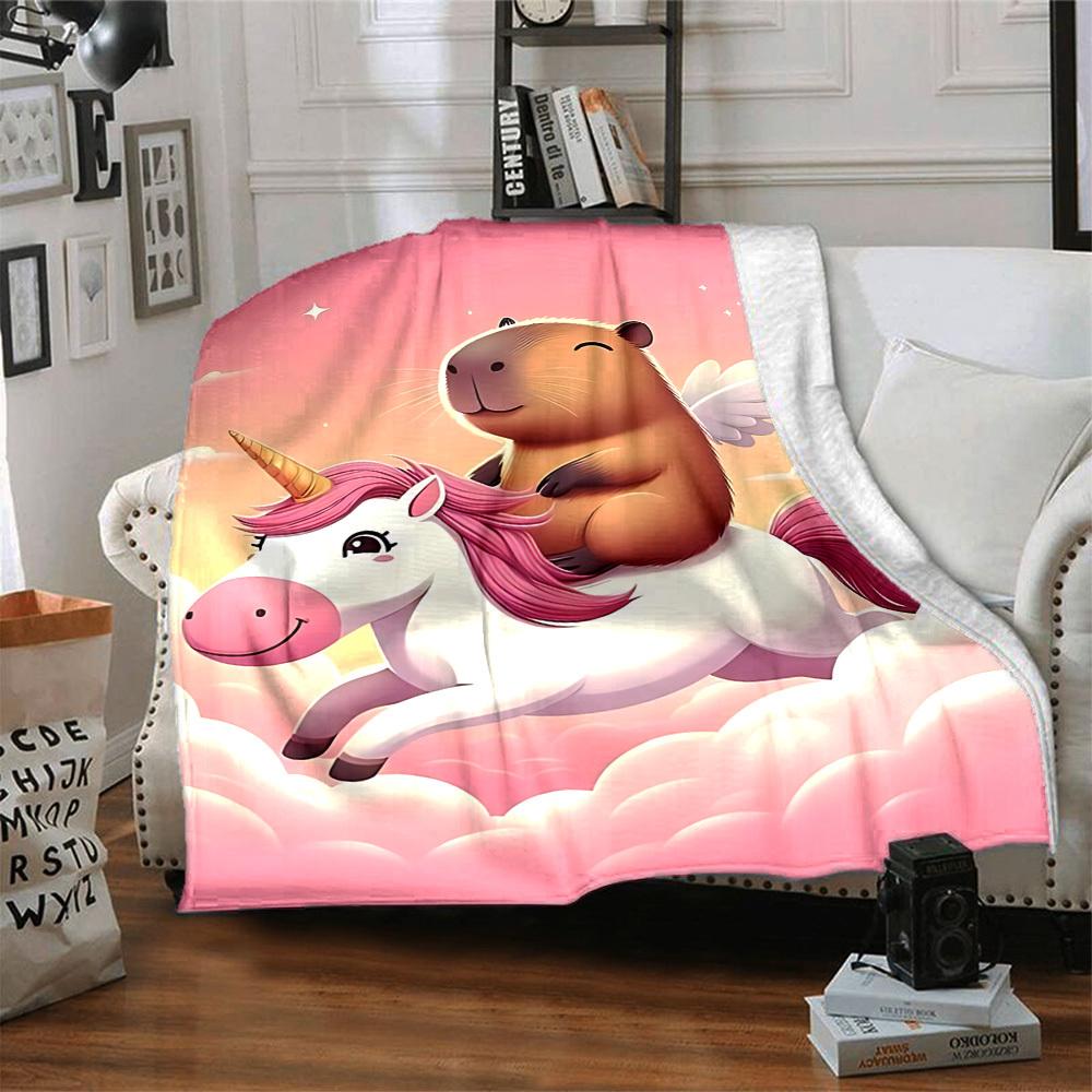 1PC Unicorn, Capybara Blanket - Soft Warm All-Season Throw for Sofa, Bed, Car, Office, Throw For Sofa yy250916097