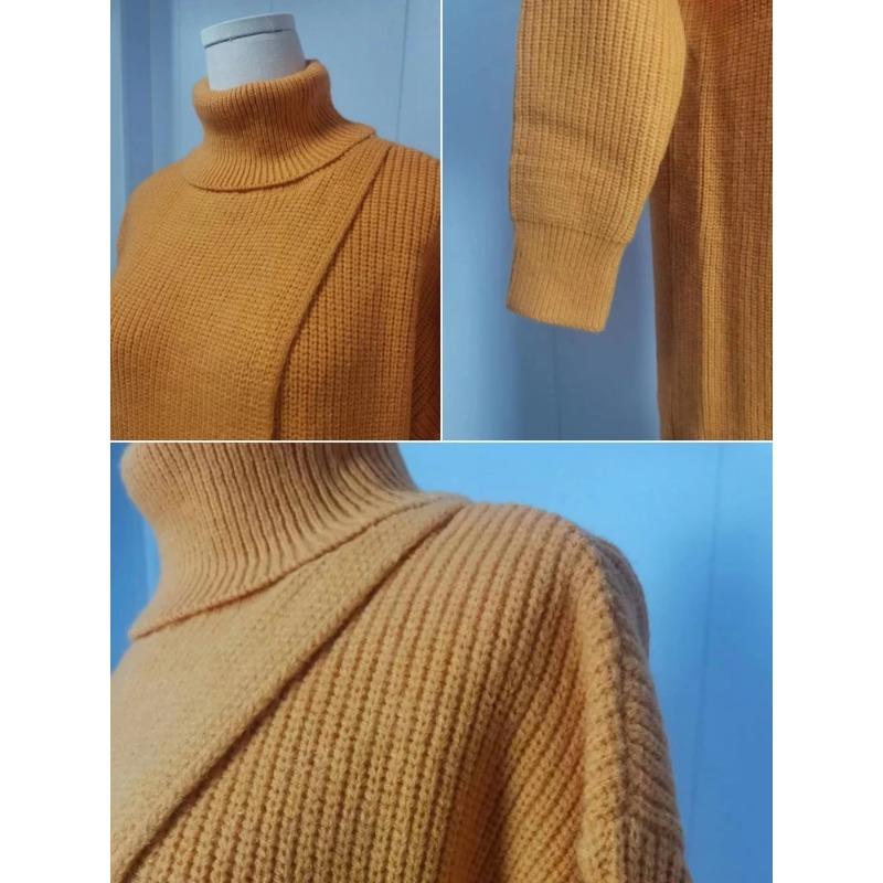 Neu im Herbst Winter Damen Strickpullover Lange Kleider Hochgeschlossenes, geteiltes, lockeres Pulloverkleid Lässiger Temperamentpullover mit Kleidung der unteren Schicht