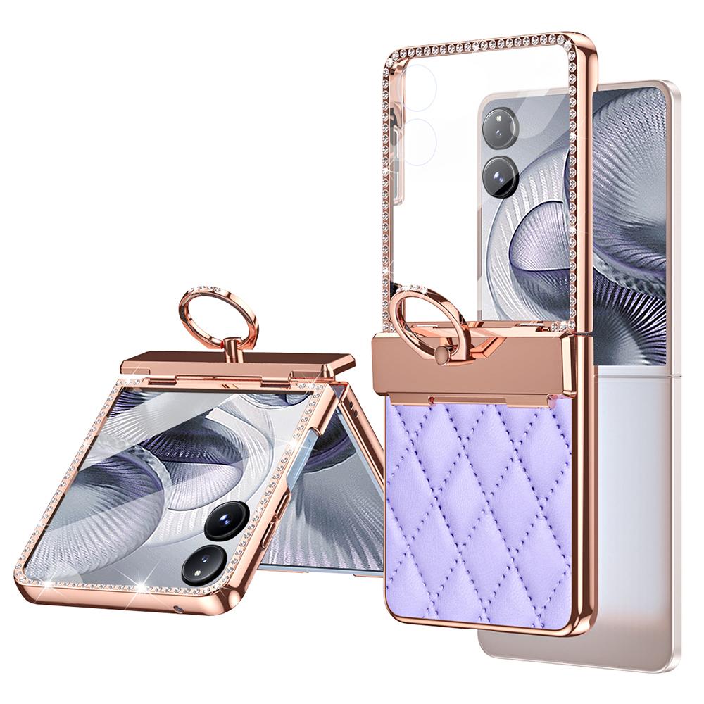 

Чехол для Xiaomi Mix Flip 2 с кольцом-держателем, стразами, кожа + ПК, с пленкой для заднего экрана Purple