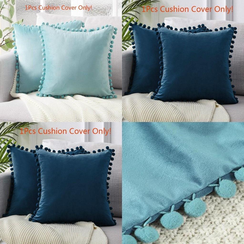 Luxurious 45x45cm Pom-poms Cushion Cover In Soft Velvet For Elegant Home Dcor