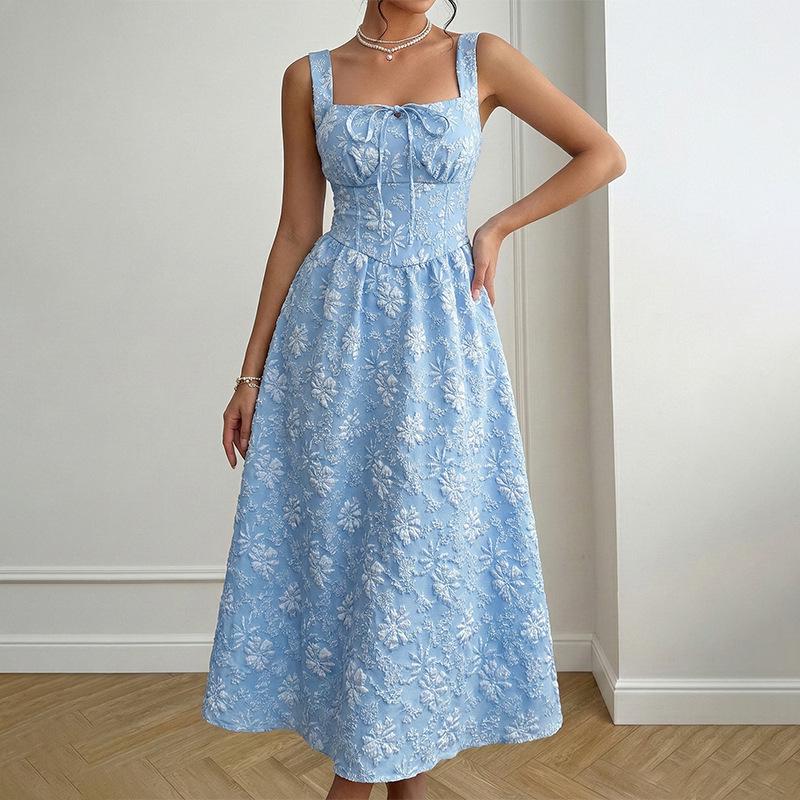 

2026 Summer Elegant Spaghetti Strap Jacquard Dress - Women s Backless, Sleeveless, Mid-Length Large